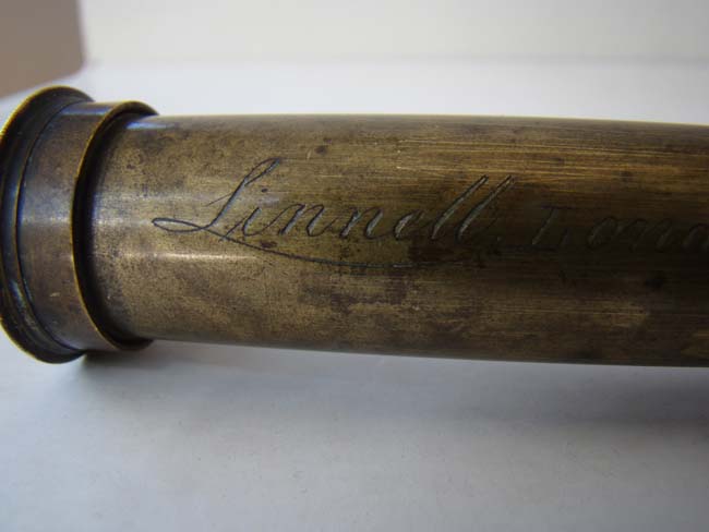 A rare Mariners' two-draw pocket telescope by George Linnell of London circa 1780-1800 along with its' original sailor-made canvas carrying case. — image 2